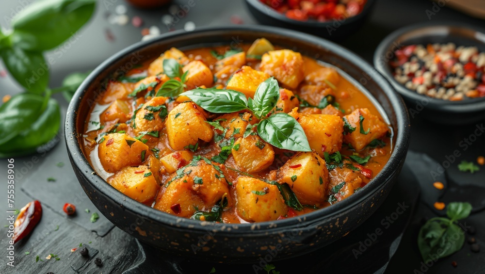 Vibrant curry dish, rich and aromatic, Indian-inspired