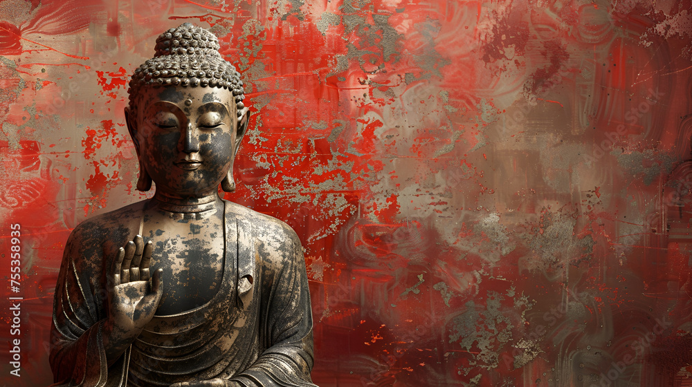 Buddha Statue in Temple, Buddha Statue with Copy Space, Generative AI