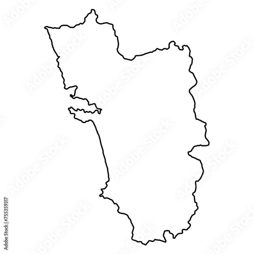 Goa  India Map Black Silhouette and Outline Isolated on white background.