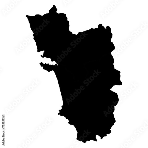 Goa, India Map Black Silhouette and Outline Isolated on white background