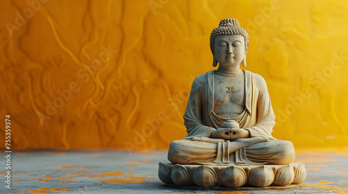 Buddha Statue with Yellow Background  Buddha Statue with Copy Space  Generative AI