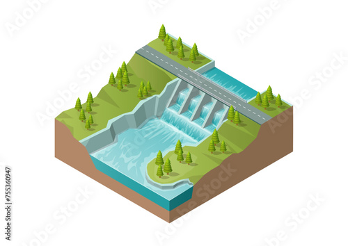 copper Isometric river with dam