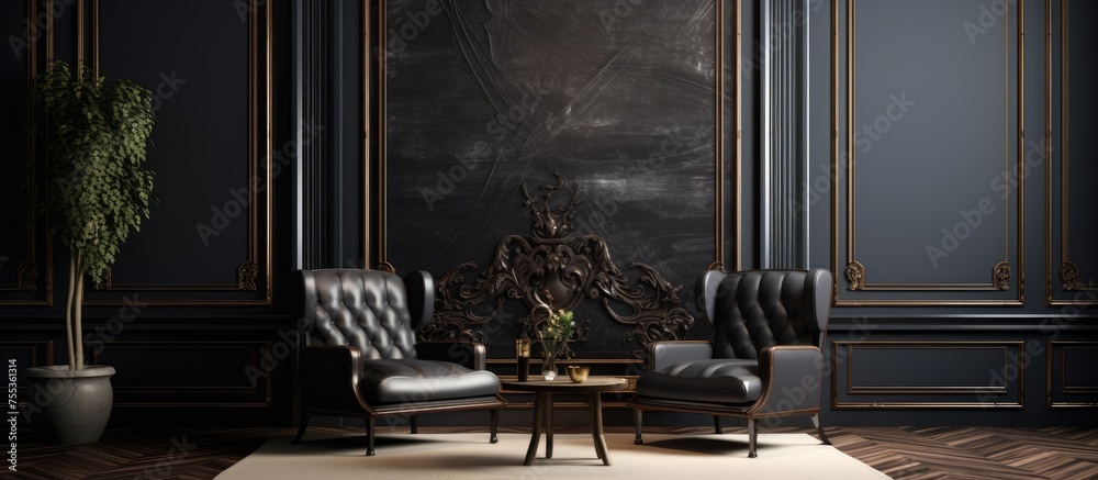 The living room features two chairs and a table. The chairs are upholstered in a neutral fabric, and the table is made of dark wood. The room is well-lit with natural light from a large window. The living room features two chairs and a table. The chairs are upholstered in a neutral fabric, and the table is made of dark wood. The room is well-lit with natural light from a large window.