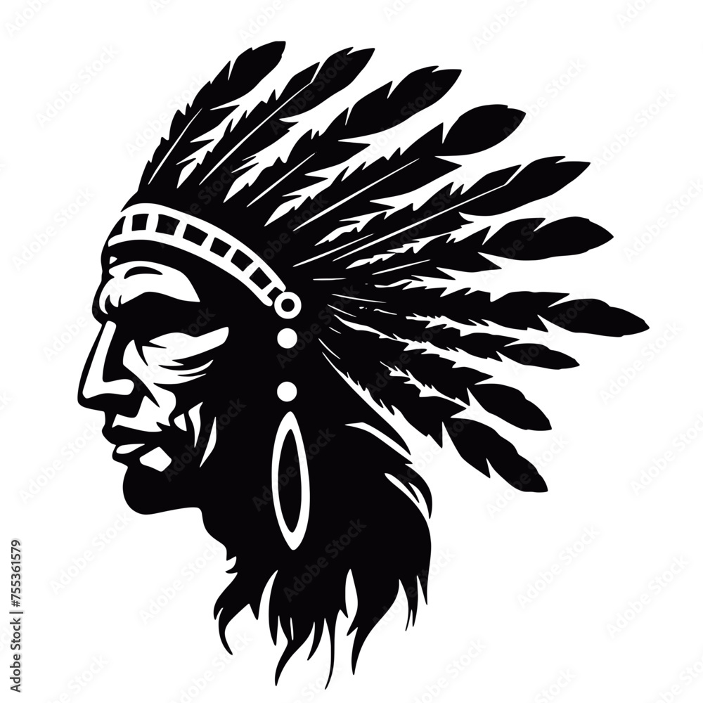 Indian Chief Mascot Head Graphic