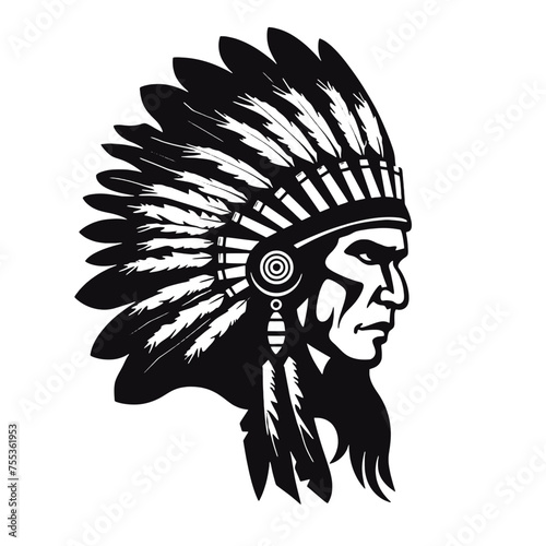 Native American Indian Chief Head Silhouette 