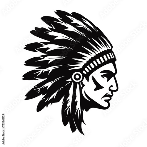 Native American Indian Chief Head Silhouette 