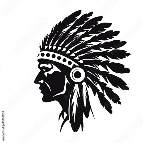 Native American Indian Chief Head Silhouette 