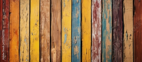 Colorful painted wood wall - texture or background, panoramic