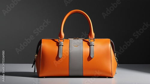 Sophisticated Grey Background Enhances the Elegance of an Orange Leather Bag with a Sleek, Minimalist Design