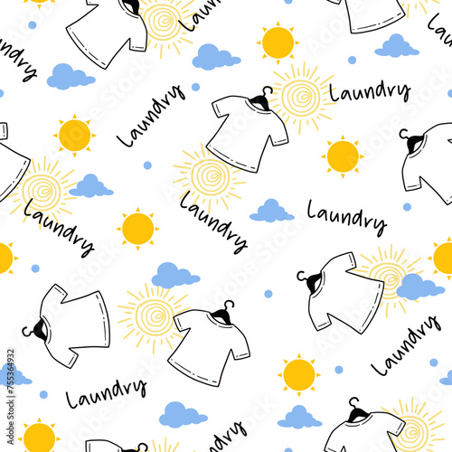 Sunshine and Laundry Doodles Vector Seamless Pattern