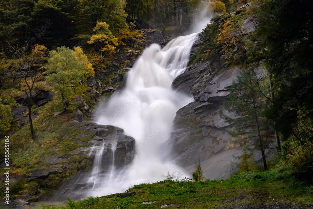 A powerful waterfall during the rain in Zwischbergen, Switzerland, near Italian border A powerful waterfall during the rain in Zwischbergen, Switzerland, near Italian border