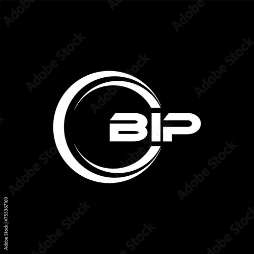 BIP letter logo design with black background in illustrator, cube logo, vector logo, modern alphabet font overlap style. Calligraphy designs for logo, Poster, Invitation, etc.