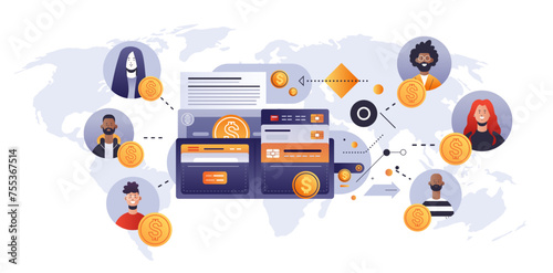 mix race people using online banking smart wallet payment application fintech business investment concept horizontal