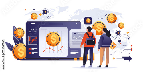 people analyzing graphs and diagrams financial security reliability stability growth fintech business investment concept
