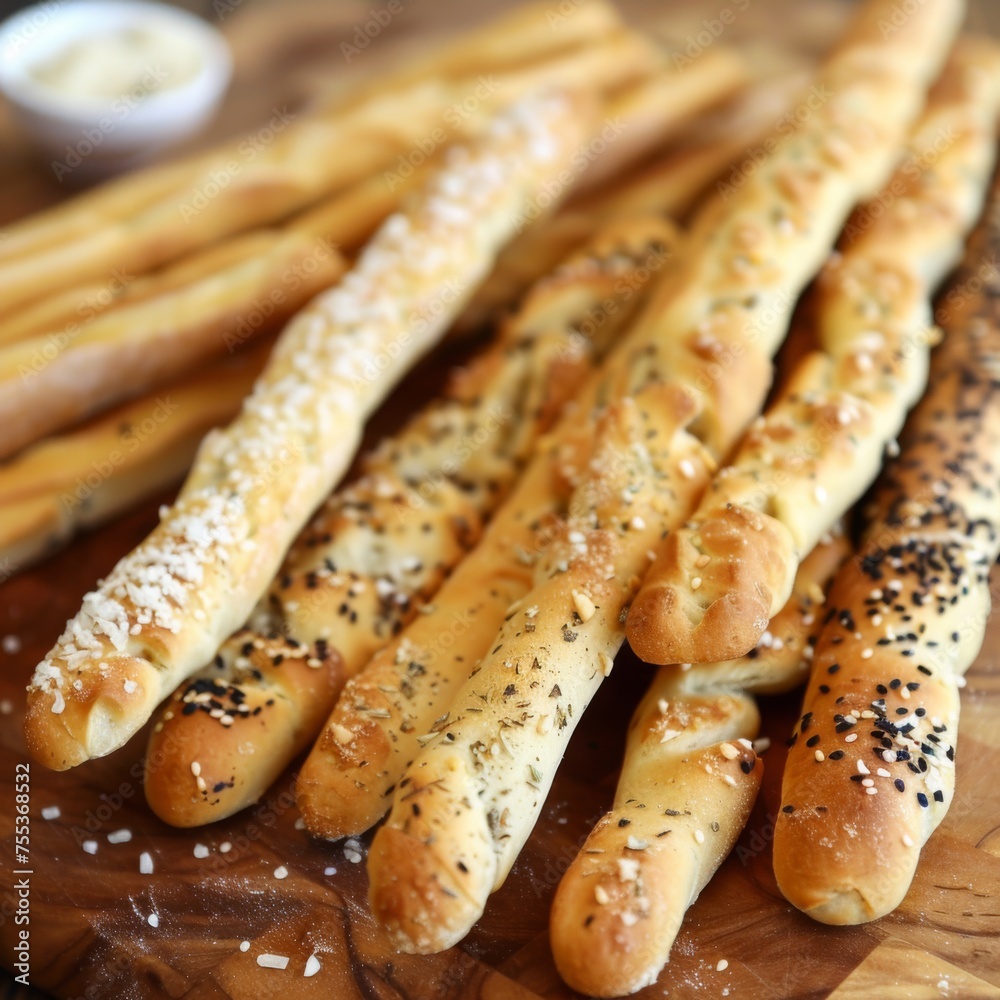 Assorted Homemade Seasoned Breadsticks Close-up
Assorted Homemade Seasoned Breadsticks Close-up