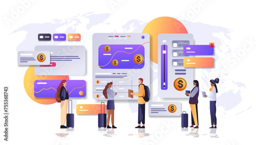 people making payments with debit or credit cards in computer app financial transactions fintech business investment concept