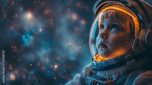 Adventurous child suited up for a spacewalk photo