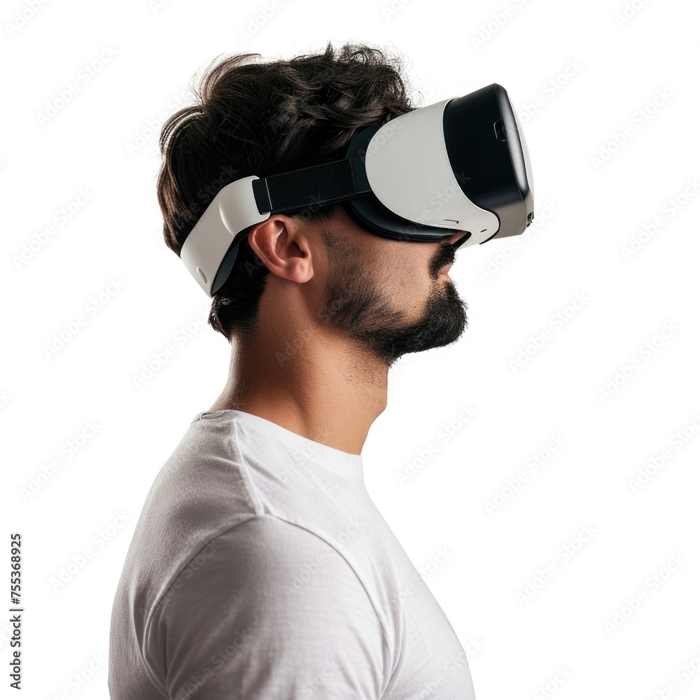 Man Immersed in Virtual Reality with Google Goggles Man Immersed in Virtual Reality with Google Goggles