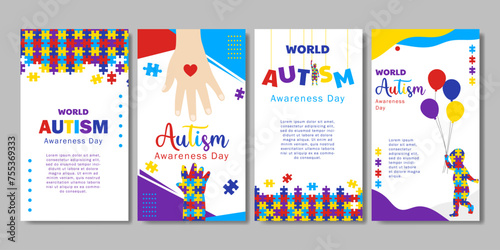 set of world autism awareness day poster for  social media story, banner, background photo