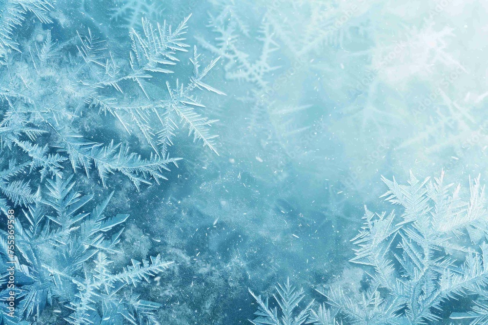 A frosted, icy texture with crystalline noise details on a cool blue background, suggesting the crispness of winter - obrazy, fototapety, plakaty 