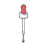 Pipette or glass eye dropper with red rubber top and liquid serum in vector illustration