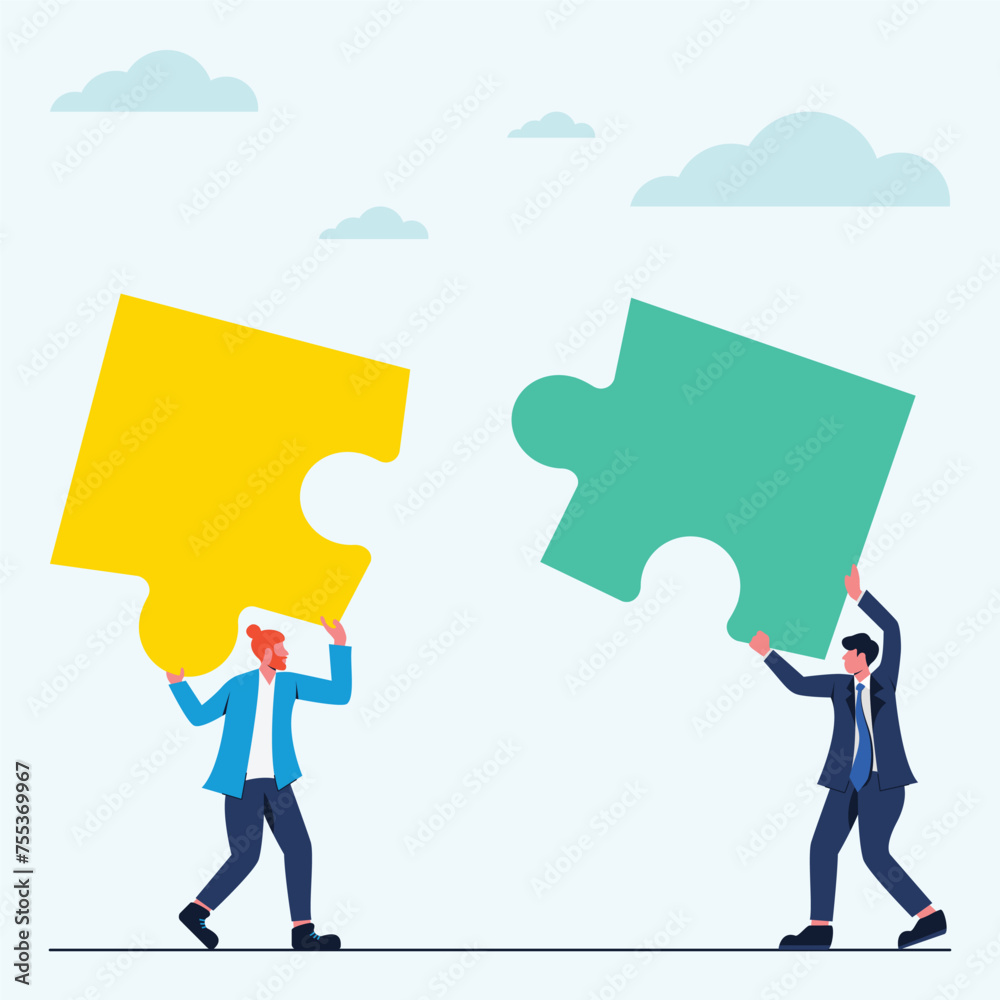 Business teamwork people with puzzle pieces illustration