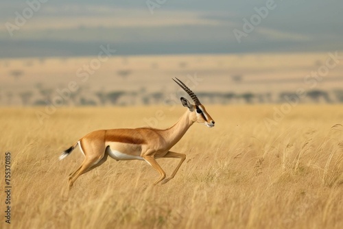 A swift gazelle bounding across the African plains, epitomizing grace and speed photo