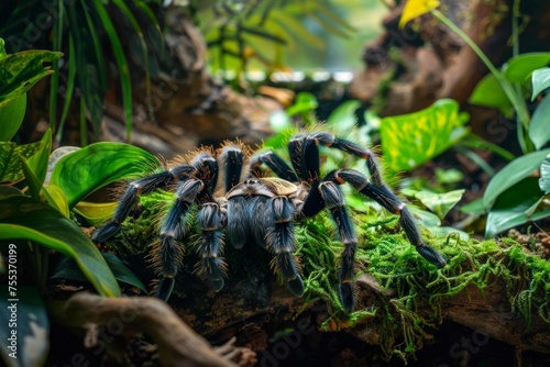 A Tarantula in a well-arranged terrarium, emphasizing its unique patterns photo
