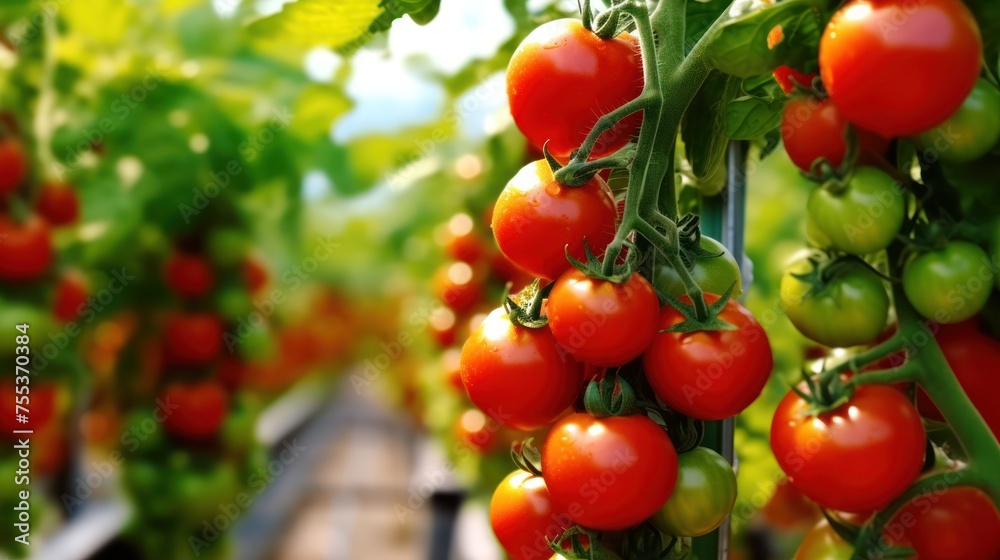 Tomatoes Vertical farming facility, hydroponics aquaponics sustainable organic farming
