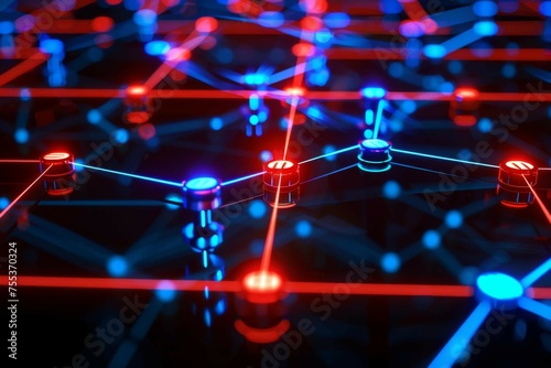 An abstract network diagram with glowing nodes and connections, illustrating a secure network infrastructure photo