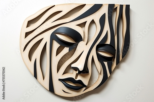 Beauty  fine art  art concept. Abstract  minimalist and ornate woman portrait illustration made of cut paper or wood. Contemporary art style