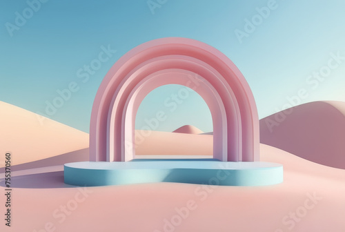 Abstract minimal scene with geometrical forms. 3d render illustration © Steve