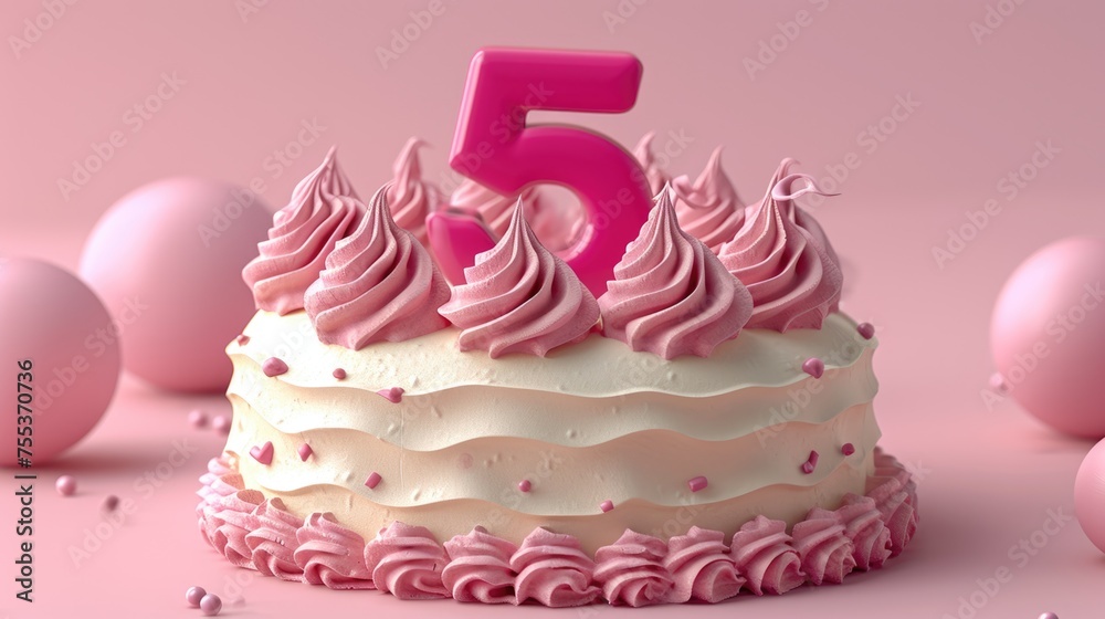 Pink Five-Year-Old's Birthday Cake Pink Five-Year-Old's Birthday Cake
