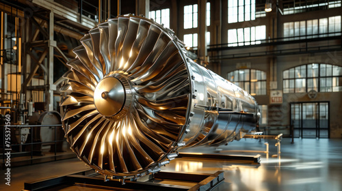 Large Jet Engine in Factory Workshop