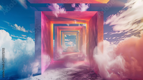 Surreal Colored Clouds Tunnel with Dramatic Sky