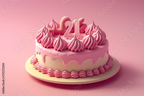 Birthday Cake with Pink and White Decoration