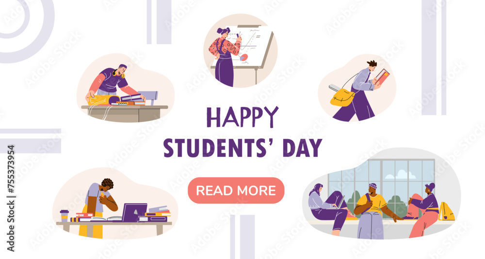 Happy Students' Day banner vector illustration