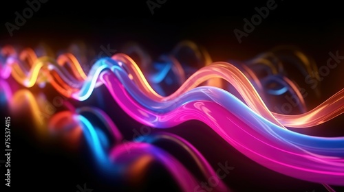 3D rendering of an abstract background with neon lights and waves