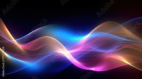 Abstract background with glowing particles, multicolored wave lines