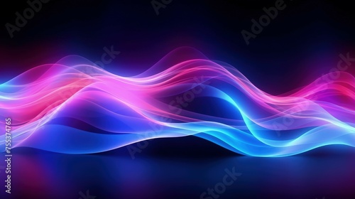 Abstract background with glowing particles, multicolored wave lines