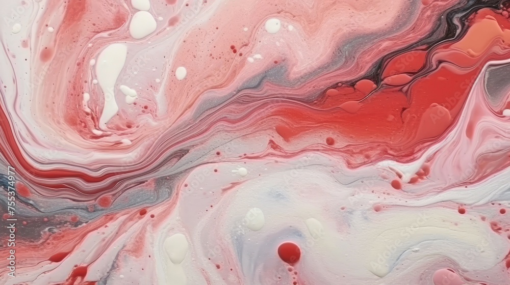 Abstract background of acrylic paint in red, pink and white colors.