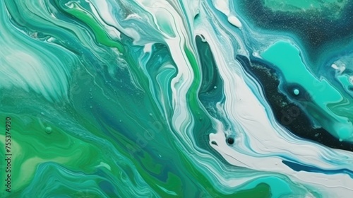 Abstract background of acrylic paint in green, white and black colors.