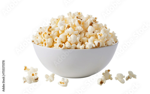 Freshly Popped Popcorn in Bowl Isolated on Transparent Background PNG.