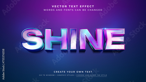 Vector Editable 3D colorful shiny text effect. Blue purple holographic glass graphic style on abstract background