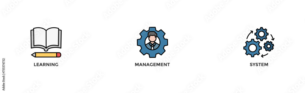 Fototapeta premium LMS banner web icon illustration concept for learning management system, educational courses, training and development programs with online learning, administration, growth, and automation