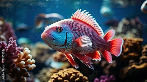 Beautiful underwater world with corals and tropical fish. Tropical fish in the ocean.