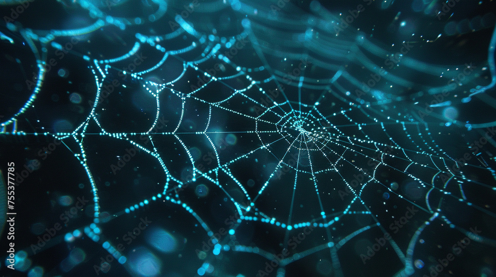 Envision a spider web seamlessly blending into a visual metaphor of a network Develop this into a oneofakind backdrop background illustration capturing both natural and digital elements - obrazy, fototapety, plakaty 