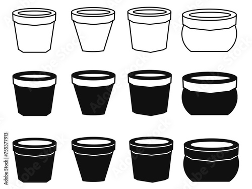 Pots icon illustration collection. Black and white design icon for business. Stock vector.