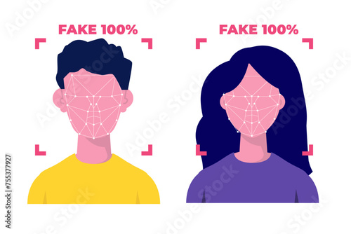 Deepfake, Deep face technology concept. Flat Vector illustration for banner, website, landing page, flyer.