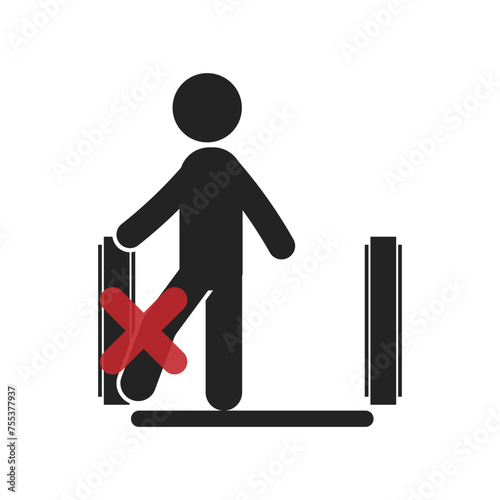 Isolated prohibition sign of pinch leg on escalator, for keep away feet safety sign